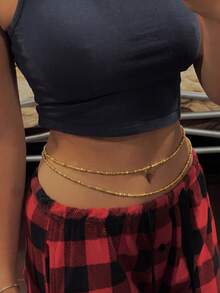 1pc Double Layer Elastic Silver Geometric INS Style Layered Beaded Waist Chain, Sexy Versatile For All Seasons - Gold - View 2