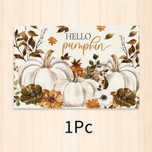 1件裝秋季南瓜與楓葉植物印花仿亞麻餐墊，Hello Pumpkin 長方形碗盤墊，適用於居家廚房、餐廳、感恩節派對與豐收季節餐桌裝飾 - 彩色 - 查看 12