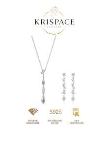 2Pcs S925 Silver Multi-Cut Moissanite Jewelry Set For Women, Teardrop Pendant Necklace & Linear Drop Dangle Earrings For Wedding Party & Gift For Her - Silver - View 9