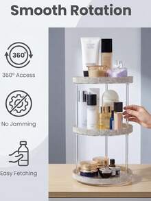 360°旋轉水鑽化妝品收納架，透明1/2/3層梳妝台收納托盤，適用於香水、護膚品與化妝刷，1件多功能360度旋轉珠寶收納架 - 彩色 - 查看 10