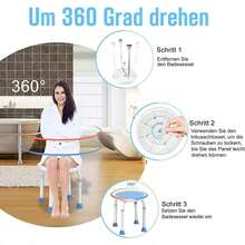 360° Drehbarer Duschhocker Höhenverstellbar Duschstuhl Badehocker Duschhilfe Badhocker Anti-Rutsch mit Saugnapf Haltegriff Badewannengriff - Blau - Übersicht 4