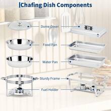 Garvee 2/4 Pack Chafing Dish Buffet Set, 8 Qt Rectangle & 5 Qt Round Stainless Steel Chafers And Food Warmer Sets With Lid, Food & Water Pan And Fuel Holder For Events, Parties & Holiday Catering - Silver - View 3