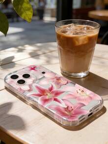 Creamy Dopamine Wave Ruffle Soft TPU Texture, Creative Personalized Pink Floral Pattern Phone Case Suitable For Galaxy S21 S22 S23 S24 S25 S26/Honor/ And Other Models - Clear - View 4