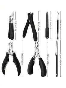 Black Stainless Steel Nail Care Tool Set - Durable Nail Clippers, Nail Scissors And Nail File, Classic Black Handle, Suitable For Men, Women And Elderly - Multicolor - View 5