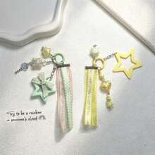 Dopamine Star Bag Charm, Cute Beaded Ribbon Tassel Pendant, Fresh Colorful Phone Charm Keychain Accessory For Handbag Backpack - Multicolor - View 1