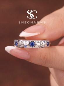 1件浪漫星空戒指 女款珠寶 S925純銀鍍白金 精緻飾品 日常配戴禮物 - 款式1 - 查看 4