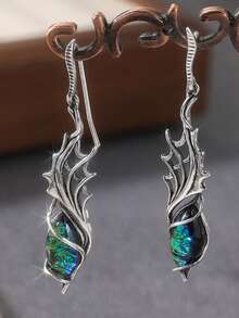 Dragon Wing Design Women's Pendant Earrings, Asymmetrical Pattern Fashion Women's Ear Jewelry, Daily Wear Party Accessories - Silver - View 7