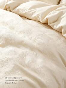 2/3 Pieces Premium Minimalist Cream Bedding Set, 3D Embossed Jacquard + Embroidered Subtle Pattern, Elegant & Versatile For All Seasons, Available In Multiple Colors & Sizes, 3 Pieces Set,Ideal Housewarming & Birthday Gift For Family & Friends - 2# - View 6