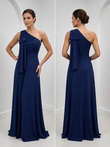 Long Party Dress With Lace, Lined Cups, Comfortable, Elegant, Simple - Navy Blue - View 6