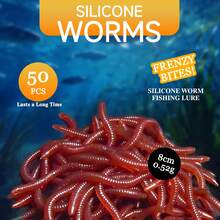 50pcs 8cm Silicone Soft Worm Fishing Lures, Realistic Red Worm Bait, Universal Soft Lures For Wild Fishing And Black Pond - A - View 13