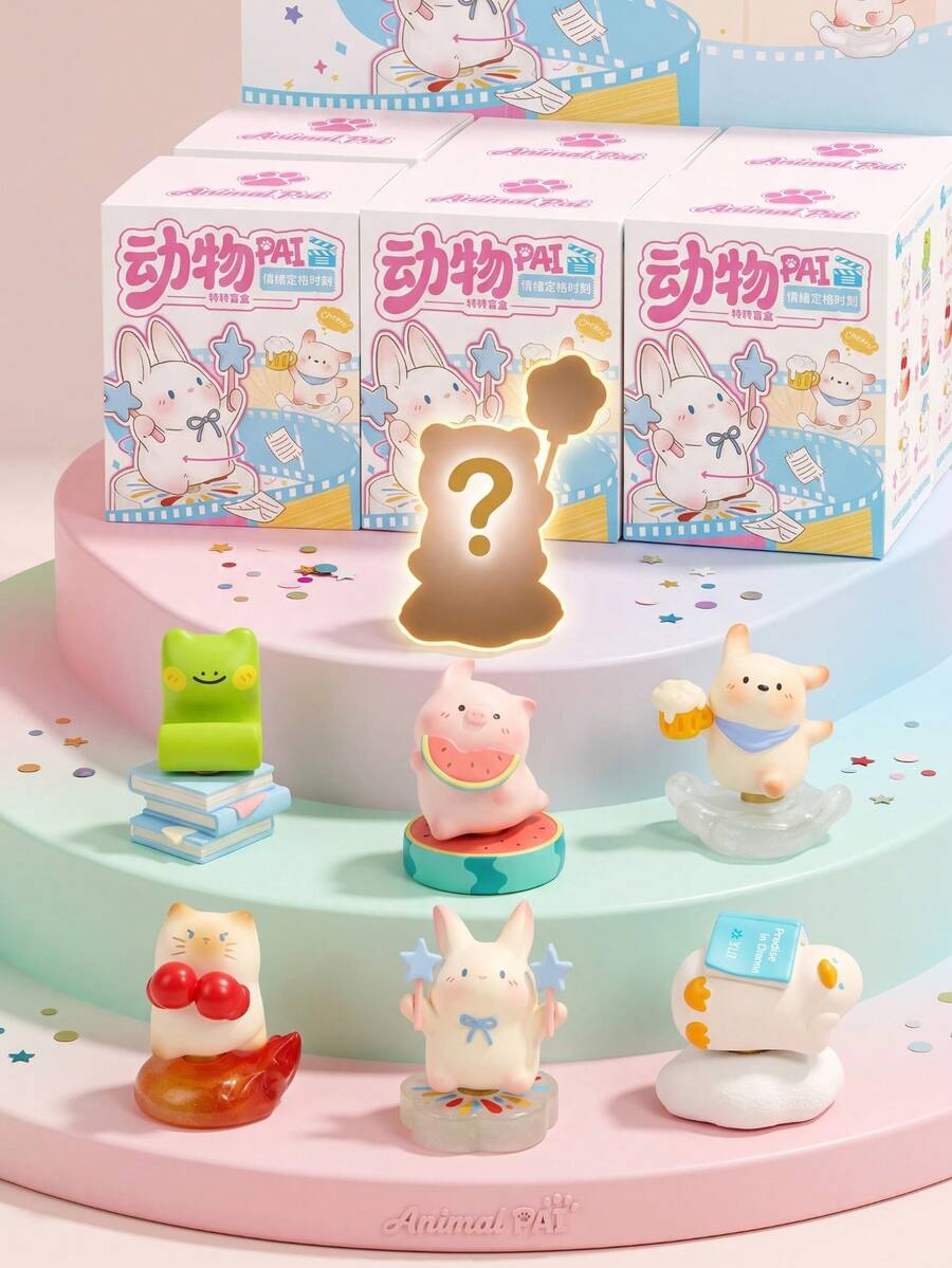 Cute Animal Rotating Desktop Ornament Set, Mysterious Blind Box Mini Figures (6 Regular + 1 Hidden Panda), Fingertip Spinning Toy, Cute Aesthetic Office Workstation Decor And Surprise Gift