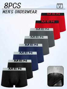 8pcs Men's Soft Flat Cornered Underwear, Comfortable - Lightweight Fabric, Suitable For Casual Wear At Home, Suitable For All Seasons Men's Underwear. - Multicolor - View 1