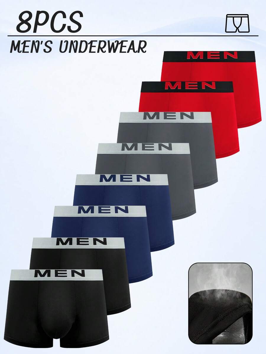 8pcs Men's Soft Flat Cornered Underwear, Comfortable - Lightweight Fabric, Suitable For Casual Wear At Home, Suitable For All Seasons Men's Underwear. - Multicolor - View 1
