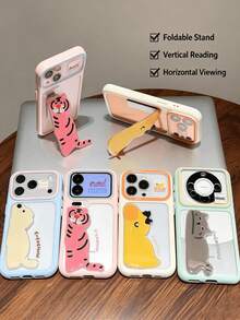 1 PC Ins Style Cartoon Animal Foldable Stand Phone Case, Macaron Color Block Frame Transparent Hard Shell, Full Coverage Anti-Drop Soft Shell, Supports Horizontal And Vertical Screen, Suitable For IPhone 17/17 Pro/17 Pro Max/16/16 Pro/16 Pro Max/15/15 Pro/15 Pro Max/14/14 Pro/14 Pro Max/13/13 Pro/13 Pro Max - Baby Blue - View 4