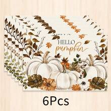 1件裝秋季南瓜與楓葉植物印花仿亞麻餐墊，Hello Pumpkin 長方形碗盤墊，適用於居家廚房、餐廳、感恩節派對與豐收季節餐桌裝飾 - 彩色 - 查看 10