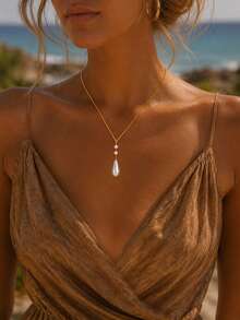 1pc Water Drop Pearl Necklace, Convertible Front And Back Chain, Elegant Backless Dress Jewelry, Women's Bridal Jewelry - Gold - View 2
