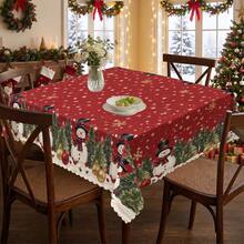 1pc Christmas Tree Snowflake Snowman Print Polyester Tablecloth, Suitable For Kitchen, Dining Room, Holiday, Party Table Christmas Decoration - Multicolor - View 12