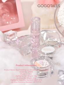 GOGO TALES Stars Twinkling Lip Gloss & Highlighter Makeup Gift Set, 3-Color Lip Gloss & Highlighter Combination, Iridescent Shimmer, Brightening Highlighter & Mirror Water Gloss Lip Gloss, Compact & Portable, Suitable For Students GOGOTALES - G01# Star Fairy - View 11