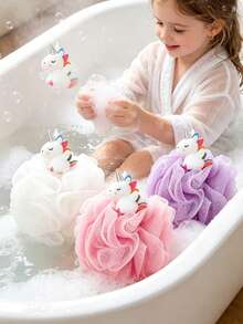 1pc Cartoon Unicorn Large Bath Ball, Hanging Bathroom Baby Scrubbing Foaming Bath Ball - Multicolor - View 3