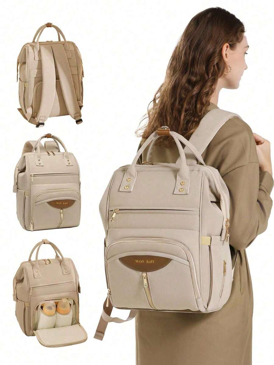 1pc Solid Color Multi-Layer Large Capacity Fashion Minimalist Mommy Bag, Portable Multi-Function Backpack, Halloween Thanksgiving Christmas Gift - Multicolor - View 1