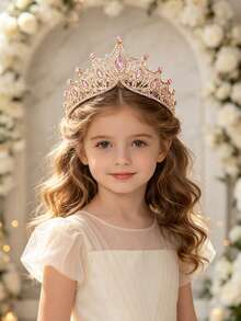 1 pieza Diadema de princesa para niñas, tocado de fiesta, reunión y vacaciones, tiara de aleación con strass de alta gama - Rosa Pálido - Ver 2