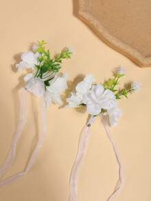 3pcs Forest Elf Branch Moon Headpiece Photography Flower Crown Headband Bride White Flower Wrist Corsage Set Cosplay Hair Accessory - Army Green - View 6