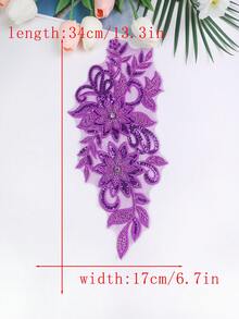彩色3D刺繡貼花附珠飾與水鑽，婚紗配件，網紗蕾絲DIY表演服裝刺繡補丁，長度：31CM/寬度：16CM - 淡紫色 - 查看 8