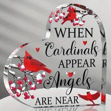 Estilo plano bidimensional, juego de 1 pieza. Recuerdo con forma de corazón de pájaro cardenal precioso - Artículo decorativo de acrílico, con mensaje motivador. Regalo perfecto para cumpleaños y festivales. Decoración de calcetín navideño. - B - Ver 1