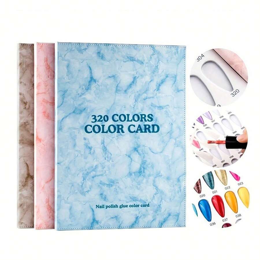 320 Colors Marble Texture Color Card Display Book Oil Glue Display Board + 480 Colors Nail Tips