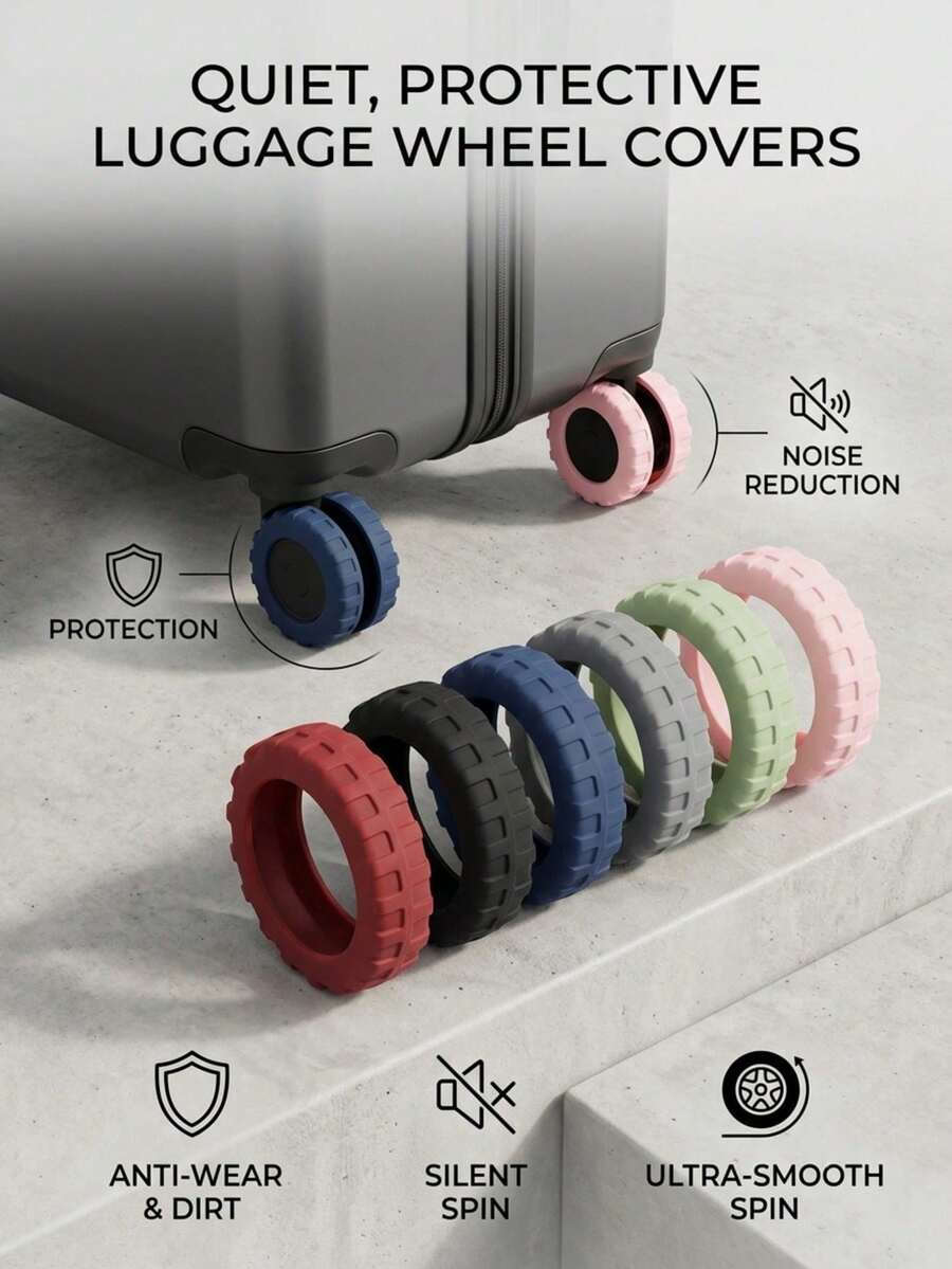 8/16PCS Luggage Wheel Protective Covers And Decorative Accessories - Wear-Resistant Noise-Reducing Covers For 8-Wheel Spinner Suitcases, Essential For Holiday Travel, Perfect Holiday Gift For Back To School Trips - Multicolor - View 1