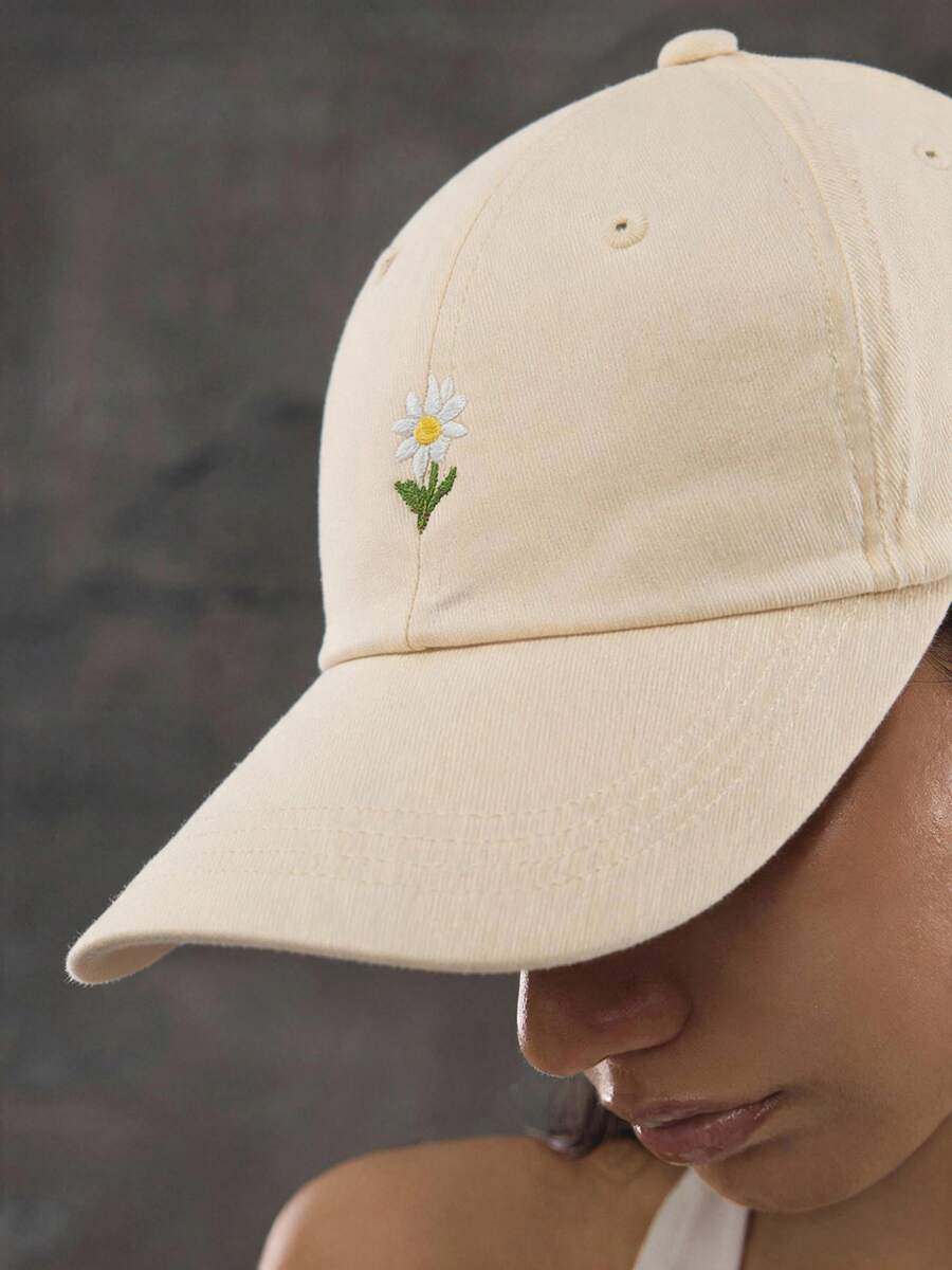 DareSee 1件 Y2K 風格刺繡花卉棒球帽,適合日常通勤與戶外活動,萬聖節 - 米色 - 查看 1