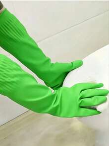 1pc Durable Rubber Cleaning Gloves, Waterproof & Non-Slip, Reusable Kitchen Gloves, Dishwashing Protection Gloves, Unisex, Gardening Cooking Washing, Home Essential, Non-Slip Grip, Red Home Decor Kitchen Accessory - Multicolor - View 2