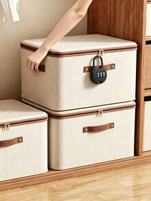 Fabric Storage Box, Foldable Cloth Box With Lid, Suitable For Clothes, Toys And Home Storage, Linen Material, Bedroom Storage Organizer - rice - View 11
