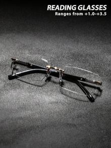 1 Pair Men's Middle-Aged And Elderly Rimless Rectangular Reading Glasses, Low-Key Luxury Elegant Versatile Business Style, Suitable For Business Meetings, Daily Commute, Casual Wear And Hosting - Gold - View 7