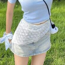 1件時尚波希米亞風花卉刺繡大尺寸蕾絲三角巾頭巾女款配件 - 白色 - 查看 12