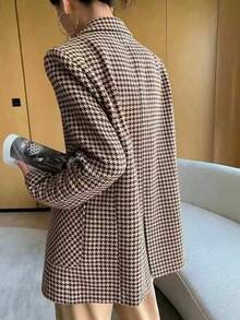 Women's Houndstooth Casual Versatile Commute Travel Blazer - Brown - View 3