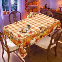 1pc Thanksgiving Pumpkin Maple Leaf Plaid Print Polyester Tablecloth, Suitable For Kitchen, Dining Room, Holiday, Party Table, Autumn/Winter Decoration - Multicolor - View 11