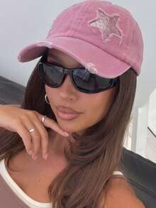 1pc Washed Baseball Cap, Distressed Star Patch Vintage Dad Hat, Y2K Street Style Distressed Pointed Cap, Women's Daily Outdoor Style - Star Patch Baseball Cap - View 4