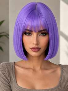 12 Inch Light Purple Bangs Women's Wig, Elegant And Versatile, Natural Styling, Suitable For Various Parties And Ball Gowns - Light Purple - View 1
