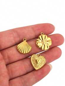 5 Buah Liontin Gantung Bentuk Hati, Semanggi, Bunga, dan Cangkang Berukir dari Baja Tahan Karat Berlapis Emas 18K untuk Perlengkapan Pembuatan Kalung, Gelang, dan Perhiasan DIY - liontin - View 3