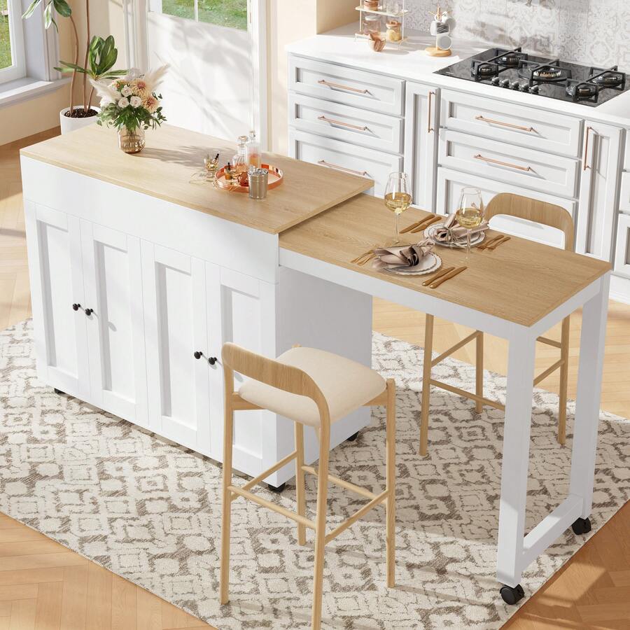 Expandable Kitchen Island White – Workspace And Storage - White - View 1
