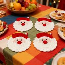 Juego de Posavasos de Ganchillo de Papá Noel para Navidad, Hechos a Mano, Festivos, Antideslizantes y Resistentes al Calor para Decoración de Mesa Navideña y Regalos - 1 - Ver 5