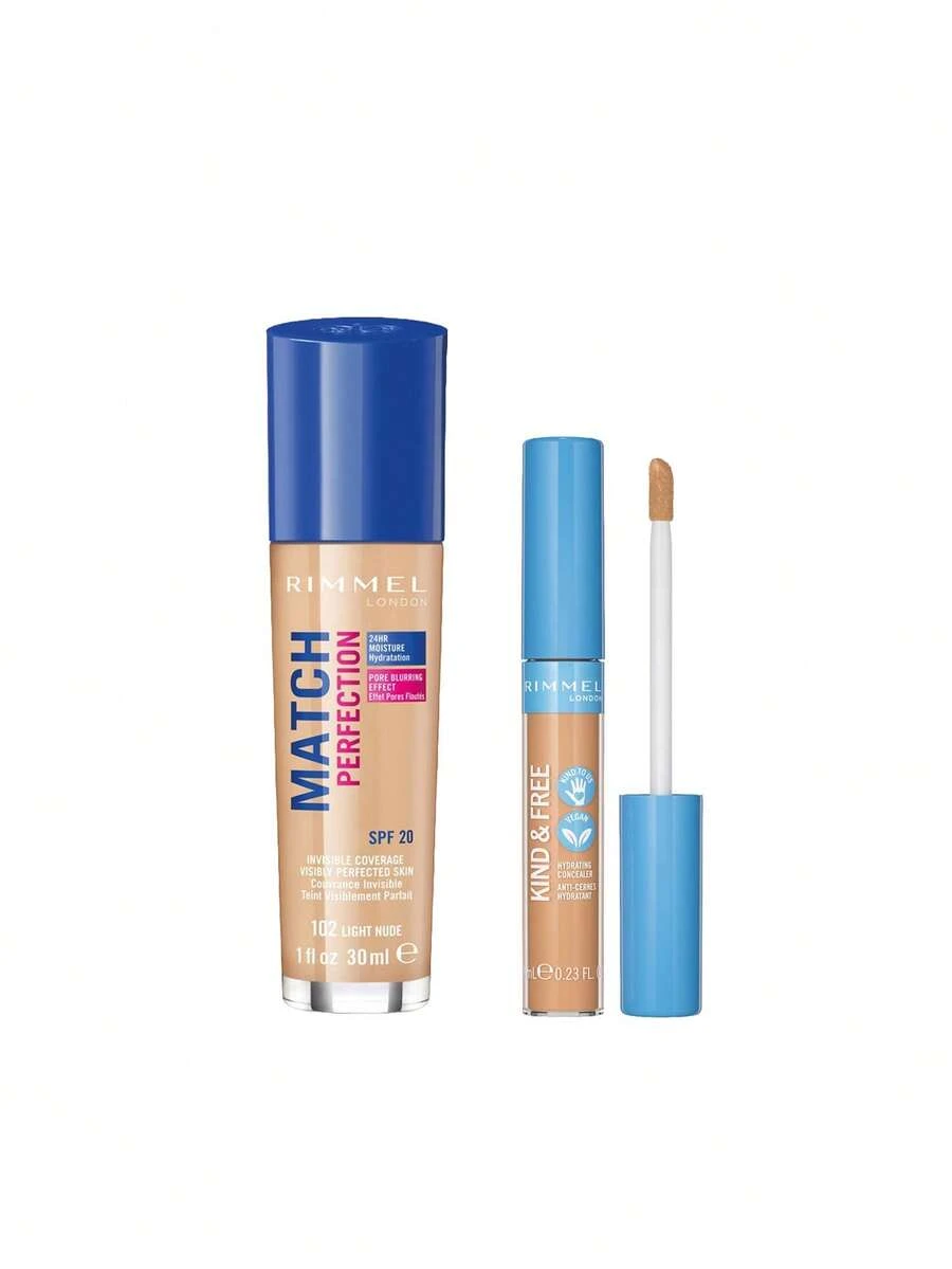Rimmel [حزمة] كريم أساس Match Perfection بلون نود فاتح 102 دافئ 30 مل + خافي عيوب مرطب Kind & Free بلون فاتح 20 7 مل - 102 لون دافئ فاتح + 20 لون فاتح - مشاهدة 1