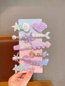 10pcs Ocean Theme Hair Clips, Shell Pearl Starfish Hair Accessories, Suitable For Women - Multicolor - View 5