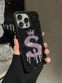 1pc Purple Letter S Solid Color Soft Touch Rhinestone Anti-Drop 2-In-1 Phone Case Compatible With 15promax/17promax/18 - Purple - View 3