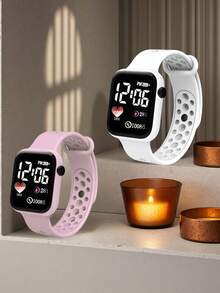 Silicone Strap Square LED Digital Watch With Time Display Function, Suitable As Holiday Gift, Valentine's Day Gift, Christmas Gift, Graduation Gift Or School Gift - Multicolor - View 18