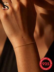 1pc Fashionable Minimalist Sterling Silver Bracelet For Women For Daily Decoration - Gold - View 1
