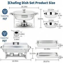 Garvee 2/4 Pack Chafing Dish Buffet Set, 8 Qt Rectangle & 5 Qt Round Stainless Steel Chafers And Food Warmer Sets With Lid, Food & Water Pan And Fuel Holder For Events, Parties & Holiday Catering - Silver - View 4