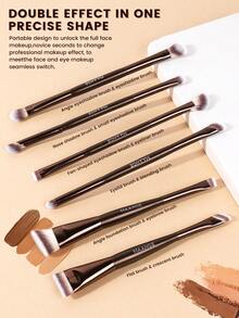 MAANGE 1/8pcs Face Makeup Brushes, Angled Square Foundation Brush, Bronze Brush, Powder Brush, Eyeshadow Brush, Eyebrow Brush, Concealer Brush, Synthetic Bristles/Super Soft Contouring Brush, Concealer Brush, Makeup Tools, Suitable For Daily Face Makeup Use, Travel Essential Makeup Brushes, Foundation Brush For Liquid Makeup/Kabuki Foundation Brush, Vanity/Gift - Brown - View 11