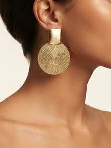1 Pair New Creative Geometric Disc Round Square Patchwork European American Style Exaggerated Personalized Party Runway Large Earrings - Yellow Gold - View 5